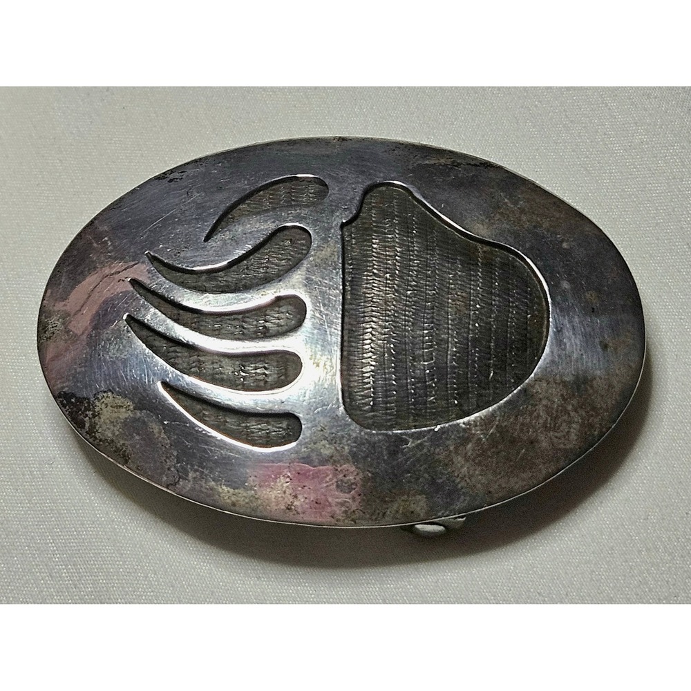 Vintage Aaron Chischiligi Navajo SSโ Bear Paw Overlay Belt Buckle 1.314oz